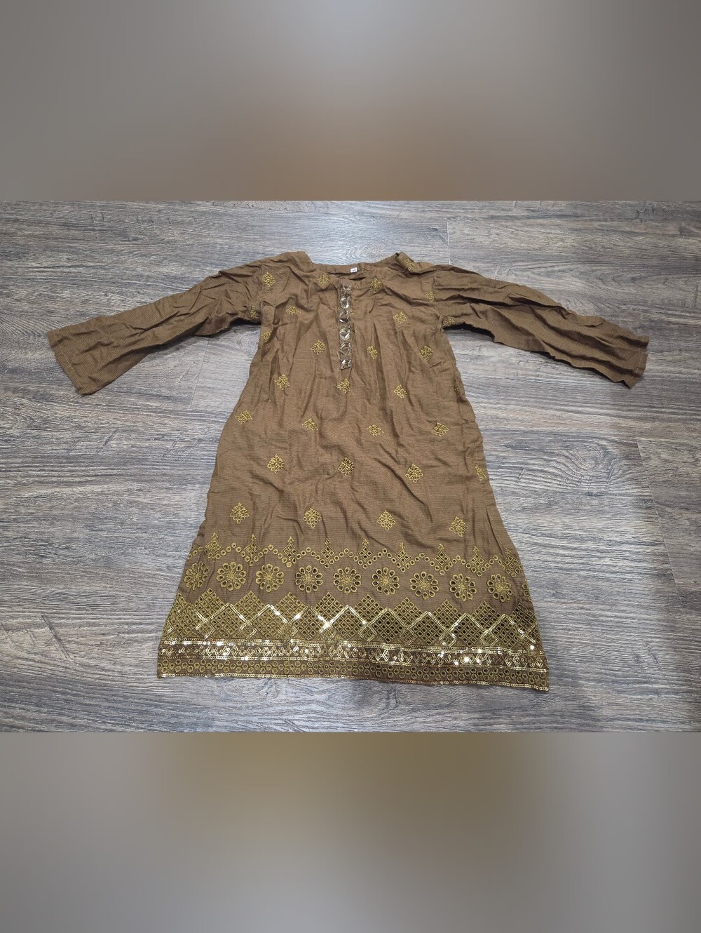 Indian Outfit Girls Brown Embroidered Dress with Sequin Detail, See Details